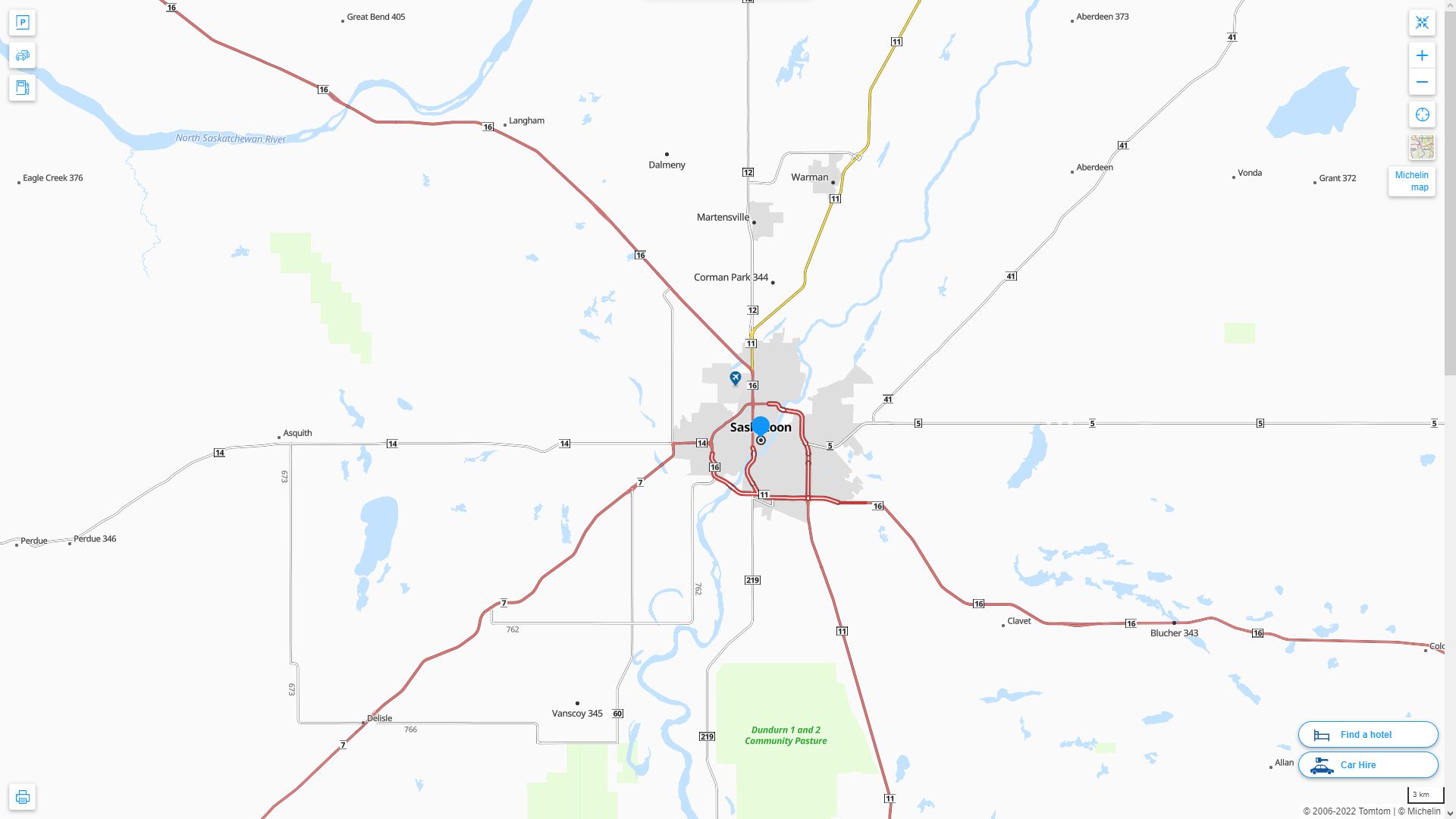 Saskatoon Highway and Road Map
